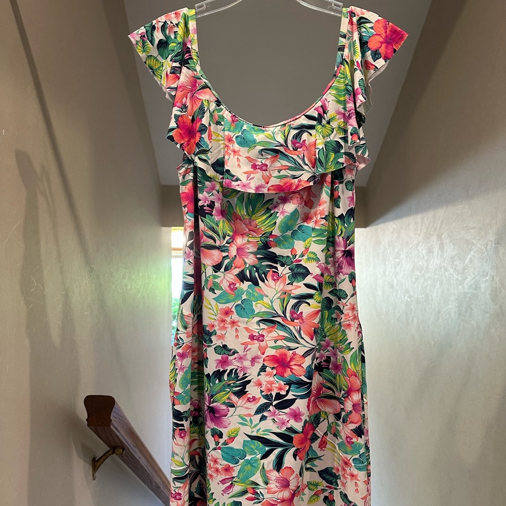 Tommy Bahama Pink and Green Flutter Sleeve Sundress